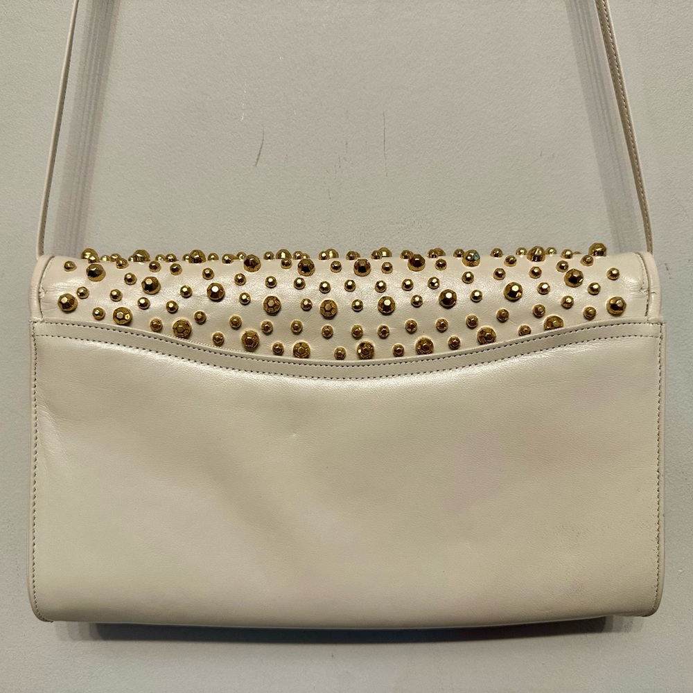 Vintage Leather Cream w/ Gold Stud Detailing Crossbody Bag - Picture 6 of 6